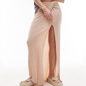 NWT - Topshop Slinky Twist Front Maxi Skirt in Stone Size 10